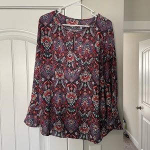 LOFT Patterned Keyhole Blouse (XL)